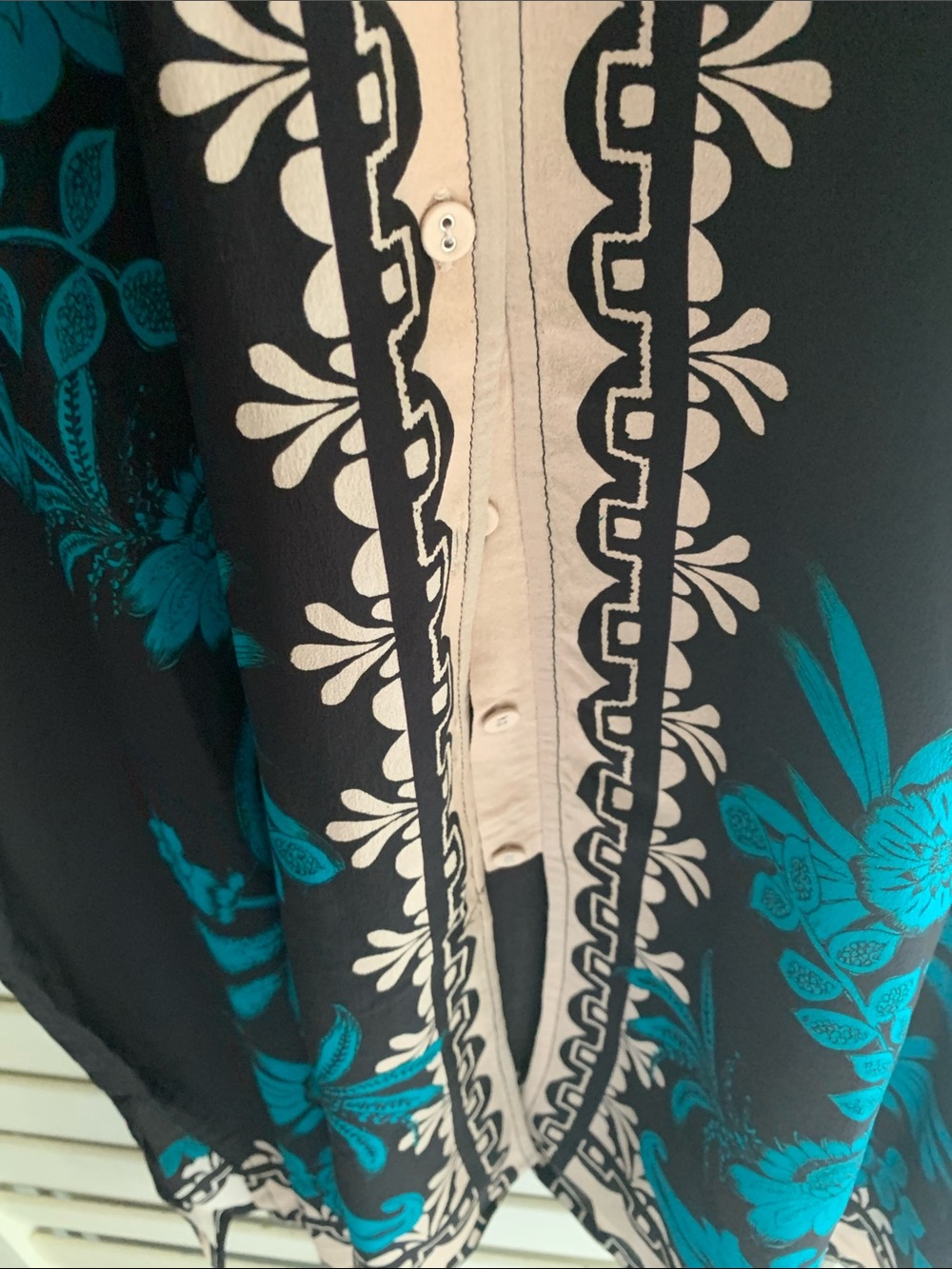 Johnny Was Teal, Black & Cream Embroidered Long Sleeve dress - Picture 7 of 8